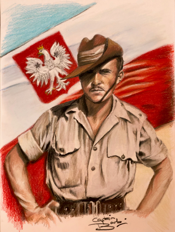 painting of my Dad with the Polish Flag