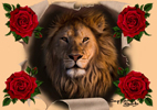 patriotic lion with red roses painted for our master bedroom