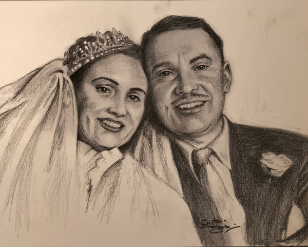 My Mum and Dad on their Wedding day pencil drawing